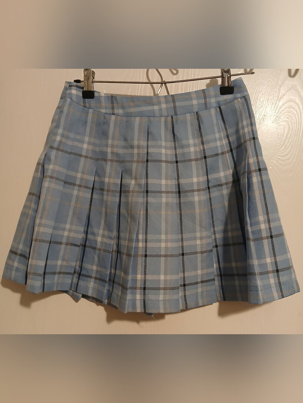 Hesperus Mini Skirt Womens M Light Blue White Flirty Plaid Pleated Y2K